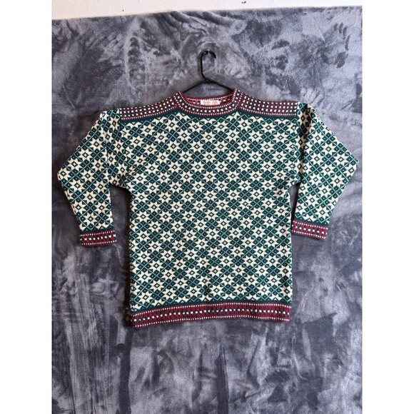 Vintage Nortic Ridge Long Sleeve Pullover Green Geometric All Over Print Knit - Picture 1 of 7